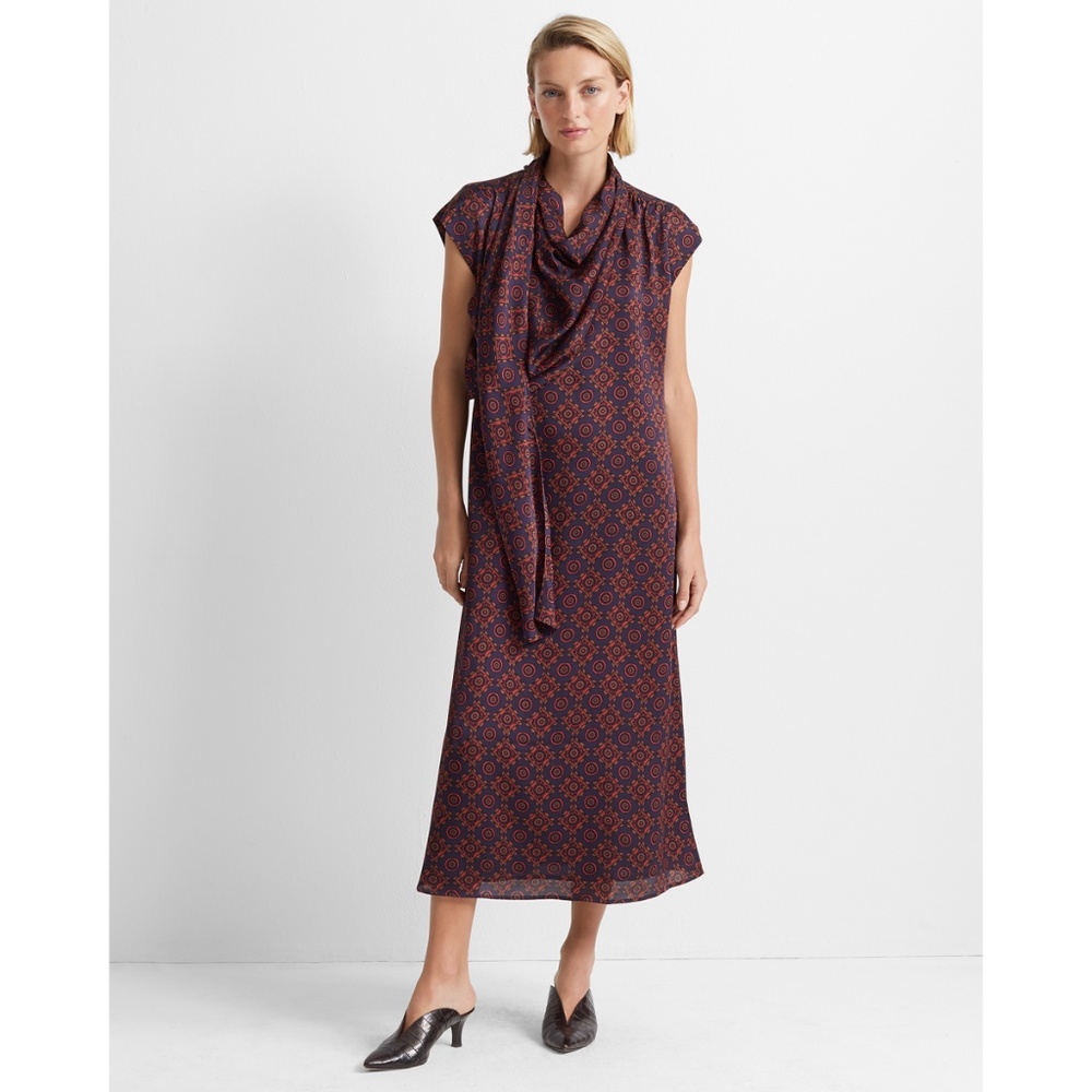 NWT Club Monaco Drape Neck Satin Midi Dress